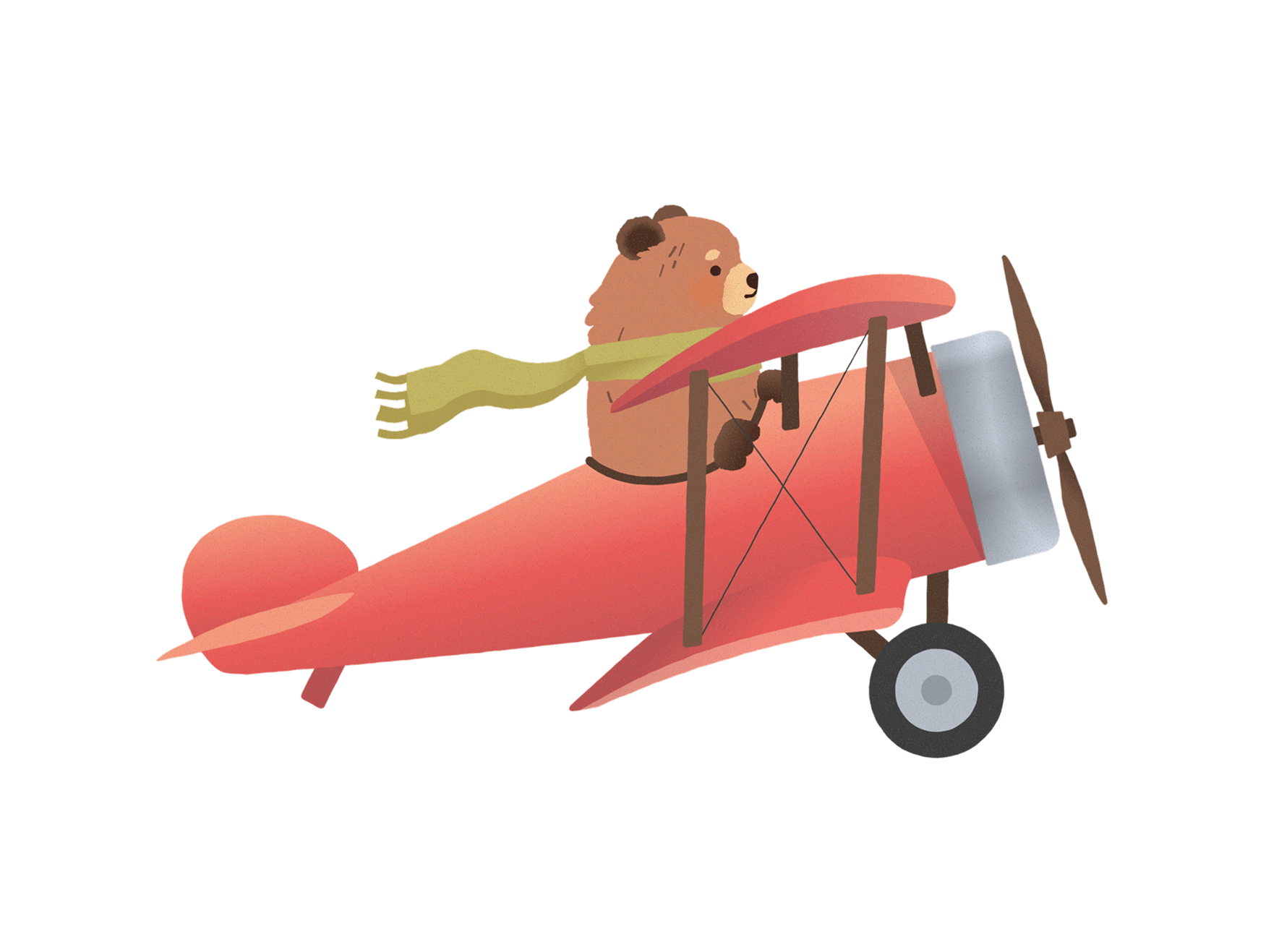 A bear flying a red plane